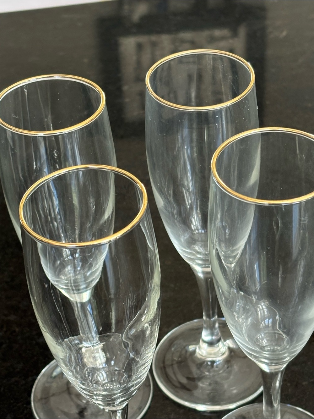 Gold Rim Clear Champagne Flutes - Set of 4